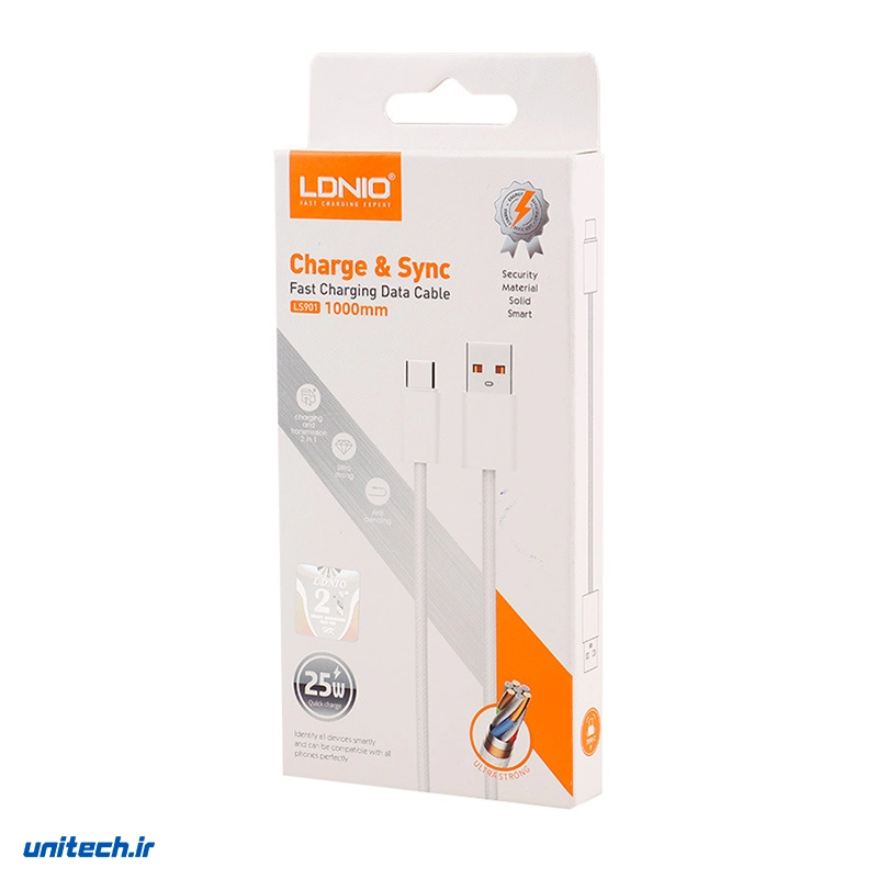 کابل تایپ سی فست شارژ 25 وات الدینیو LS901 طول 1 متر3